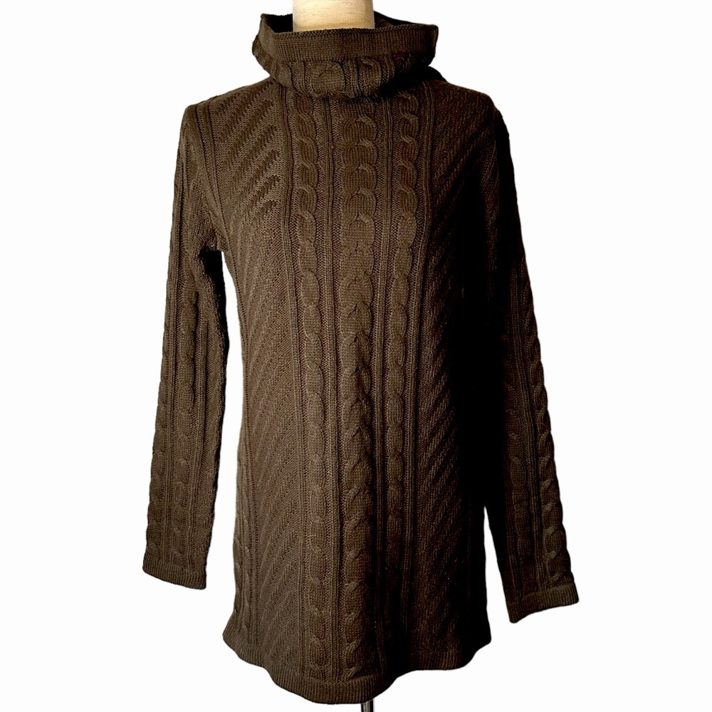 Ninovino Chocolate Brown Cable Knit Turtleneck Sweater Tunic 100% Acrylic Medium